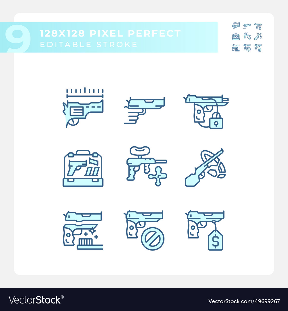 D Customizable Pixel Perfect Blue Weapons Icons Vector Image