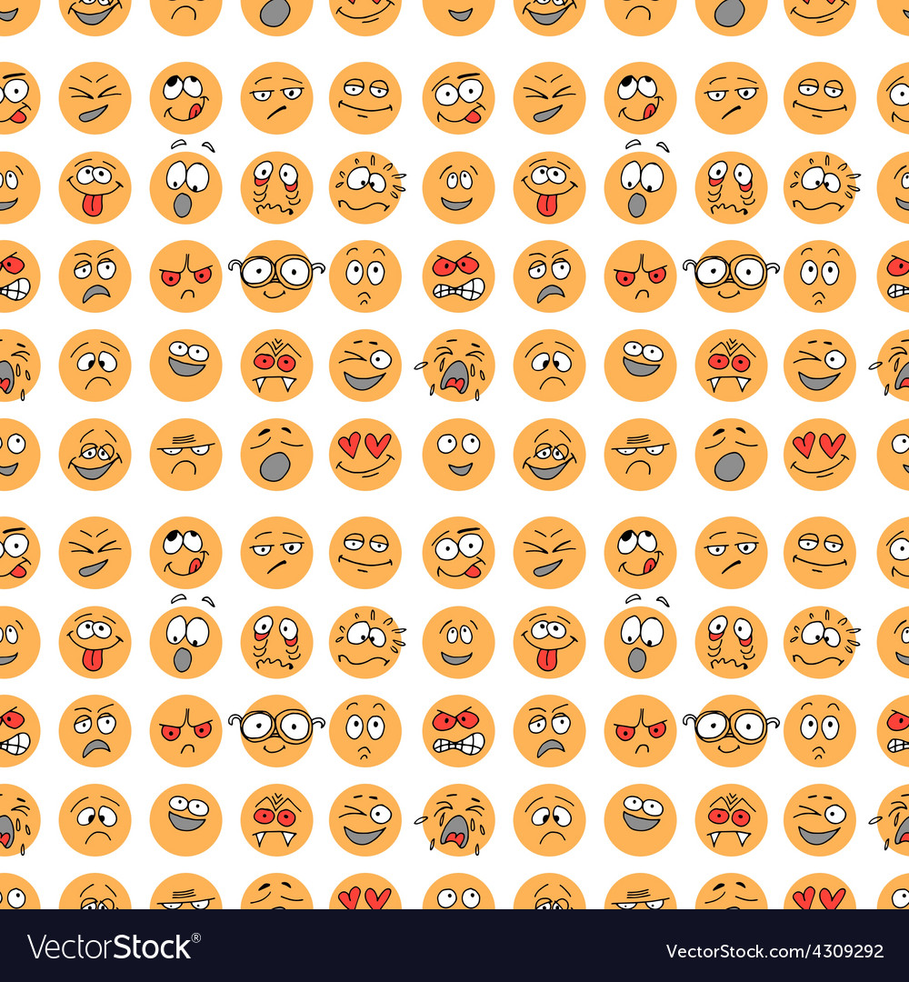 Seamless Pattern With Hand Drawn Emoticons Doodle Vector Image