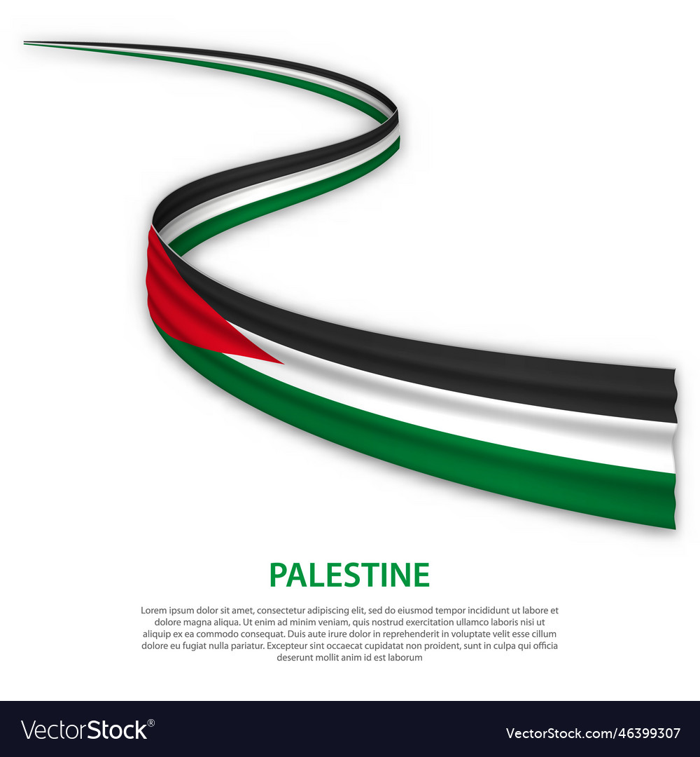 Waving Ribbon Or Banner With Flag Of Palestine Vector Image