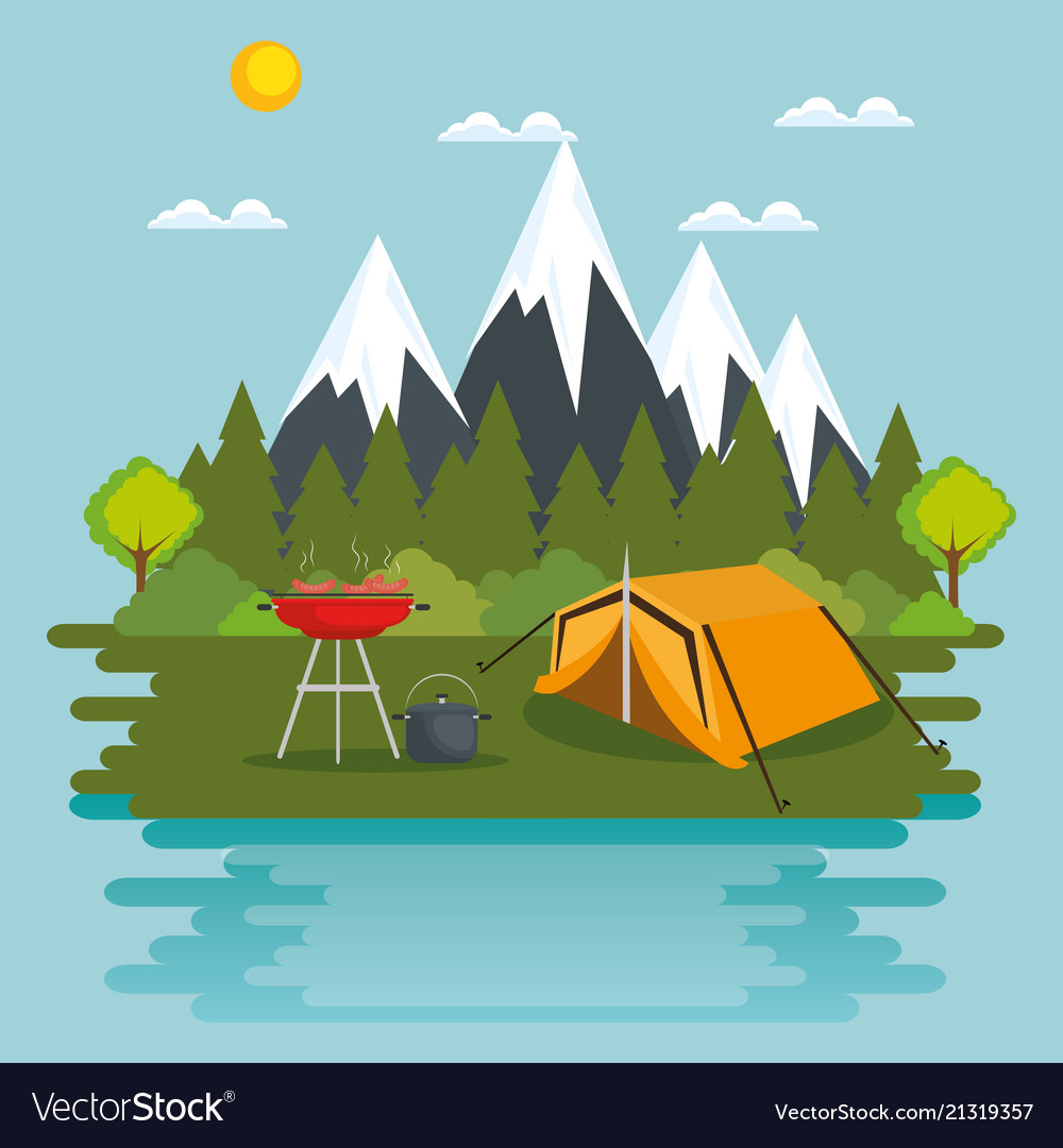 Camping Zone With Tent Scene Royalty Free Vector Image