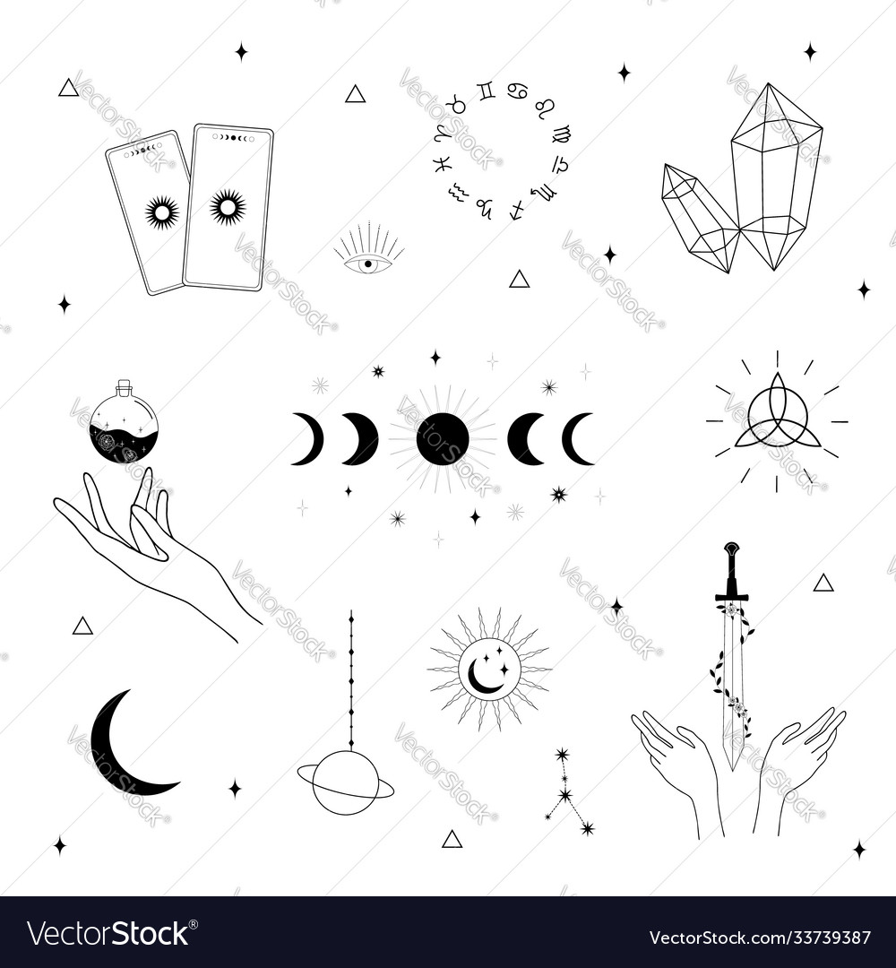 Witch Magic Design Elements Set Hand Drawn Vector Image