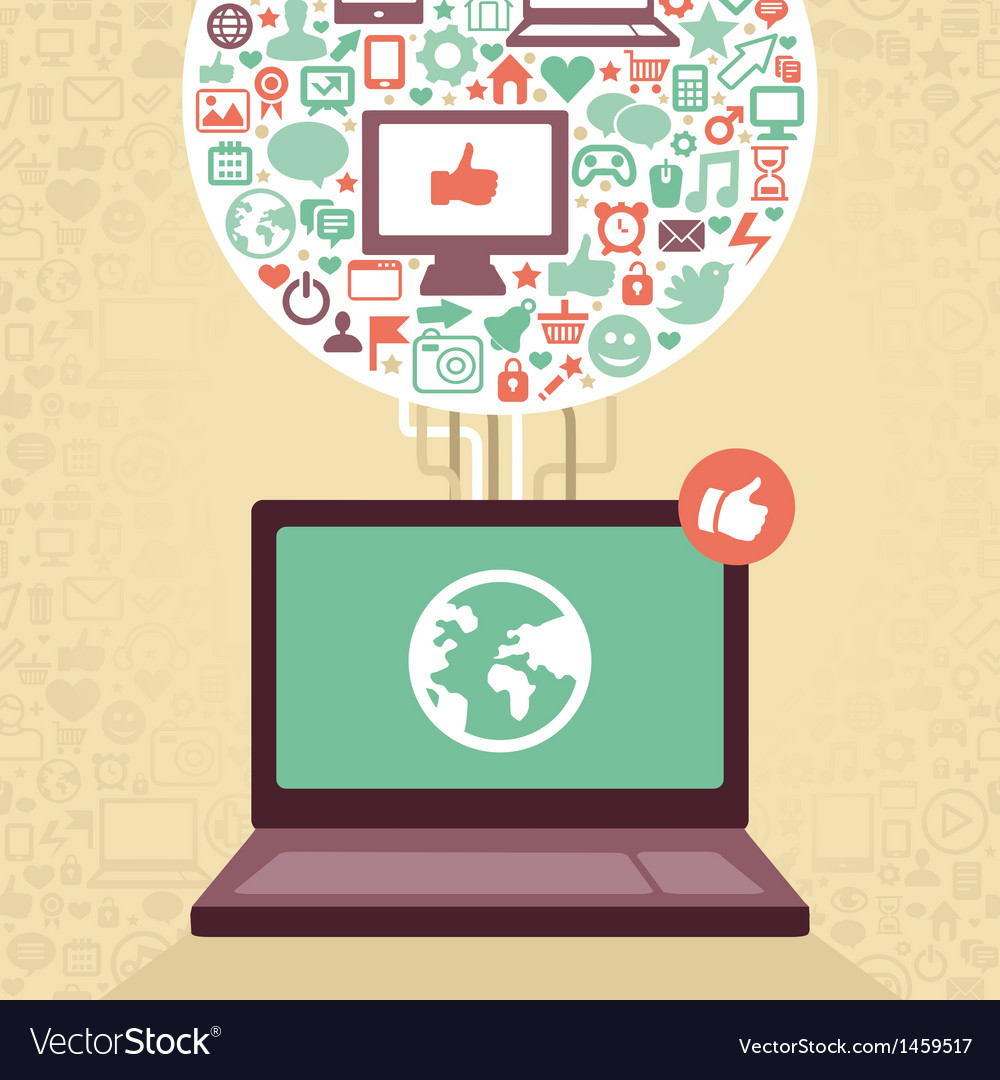 Laptop With Social Media Icons Royalty Free Vector Image