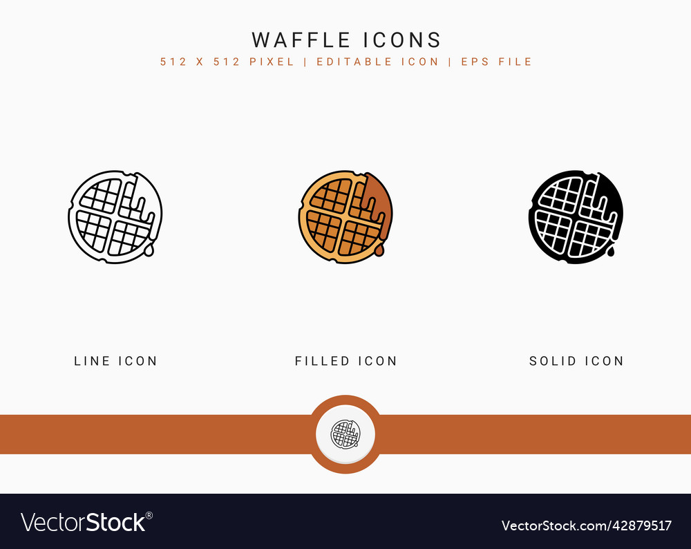 Waffle Icons Set With Solid Icon Line Style Vector Image