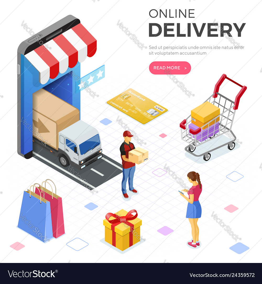 Internet Shopping Online Delivery Isometric Vector Image