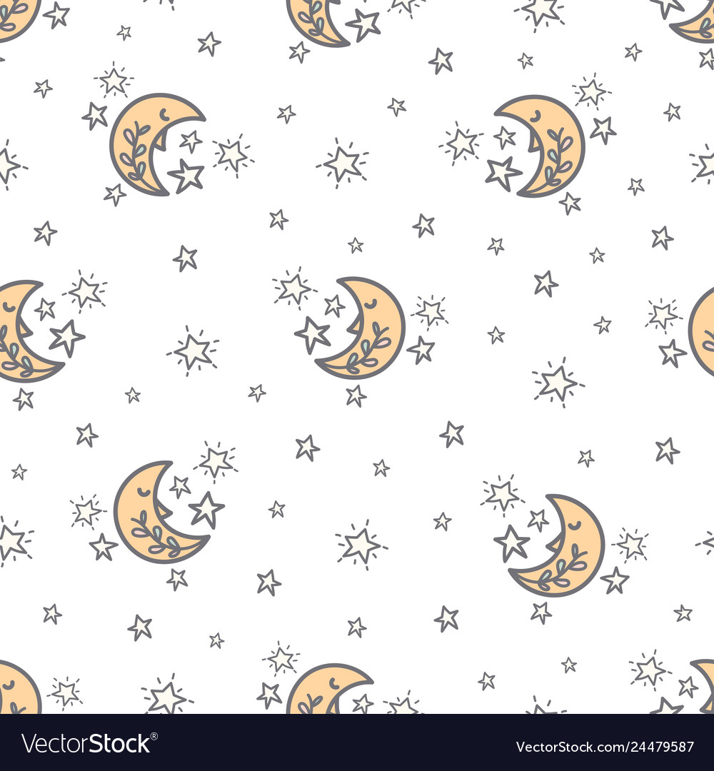 Seamless Pattern With A Cute Moon And Stars Vector Image