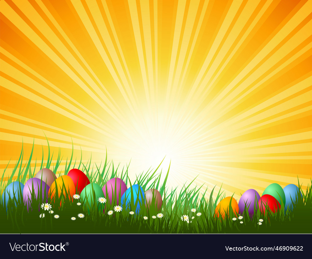 Easter Eggs In Grass Royalty Free Vector Image