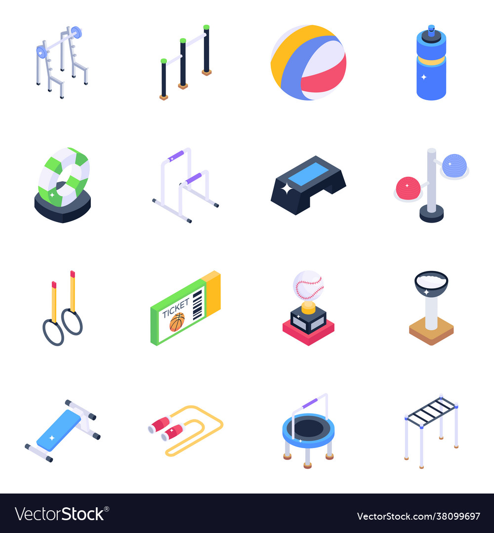 Gymnastic Equipment Isometric Icons Pack Vector Image