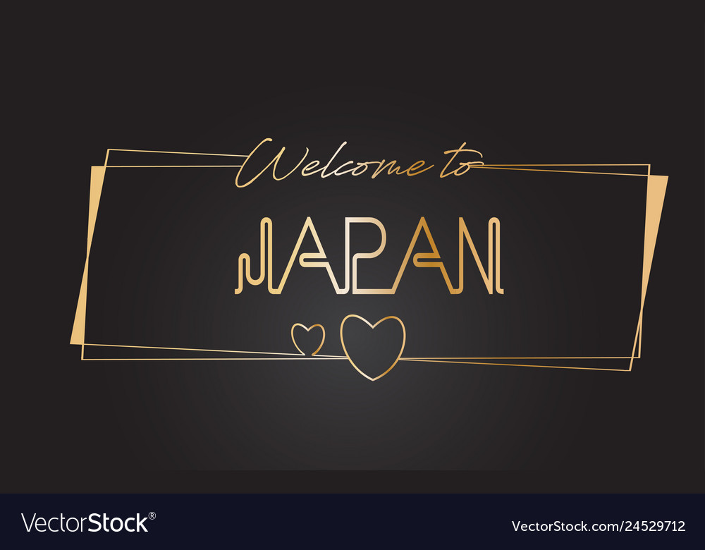 Japan Welcome To Golden Text Neon Lettering Vector Image