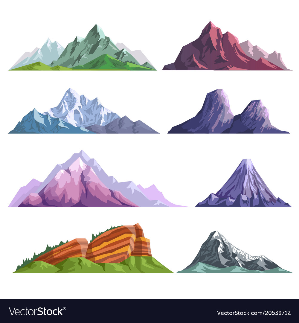 Mountain Rocks Or Alpine Mount Hills Nature Flat Vector Image