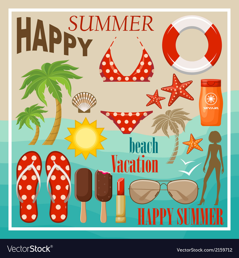 Summer Beach Set Royalty Free Vector Image VectorStock