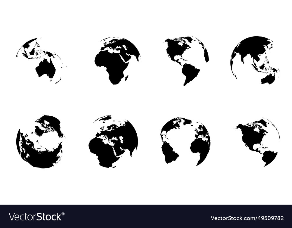 Black And White Earth Globe Set High Detailed Vector Image