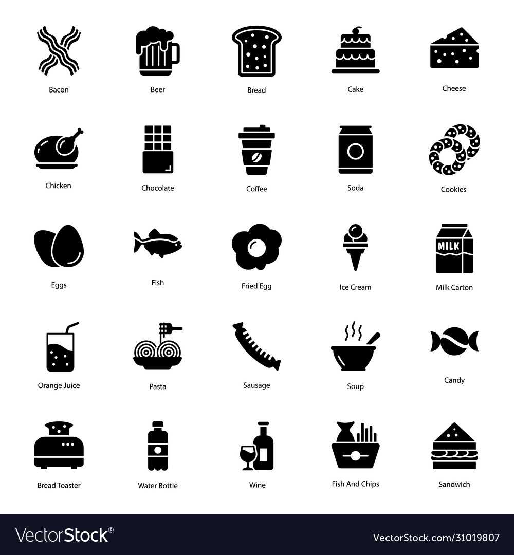 Food And Drinks Glyph Icons Pack Royalty Free Vector Image