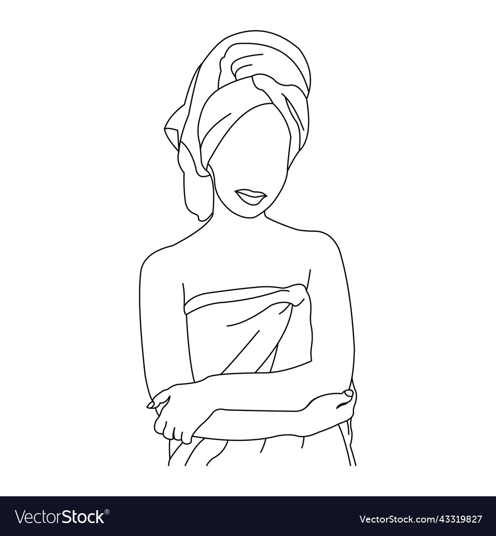 Beautiful Woman Line Art Wall Decoration Vector Image