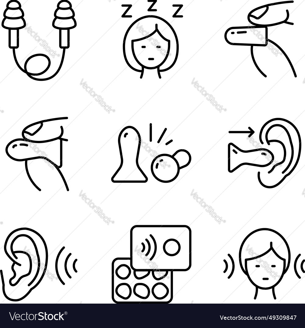 Earplugs Icons Set Outline Care Device Ear Vector Image