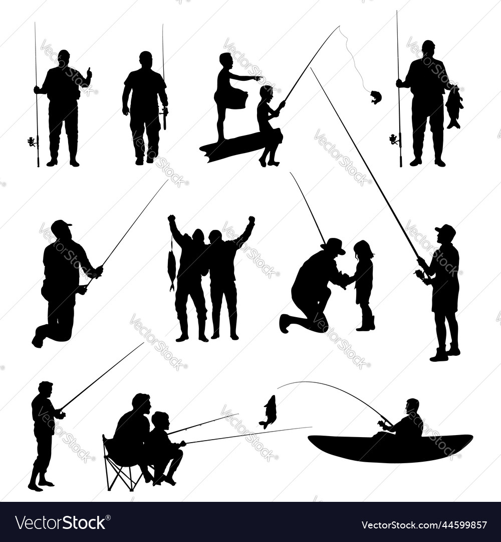 Fishing Silhouette Man Silhouette Set Royalty Free Vector