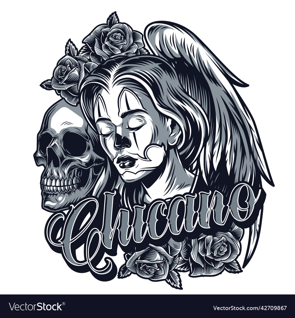 Vintage Monochrome Chicano Tattoo Concept Vector Image