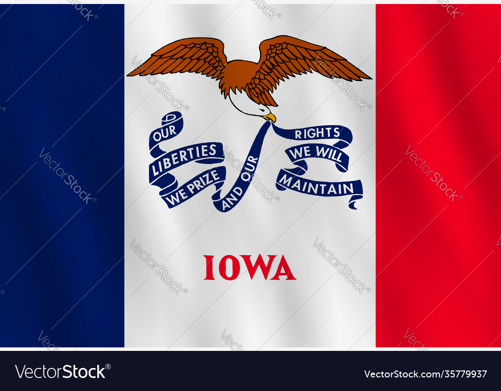 Iowa Us State Flag With Waving Effect Official Vector Image