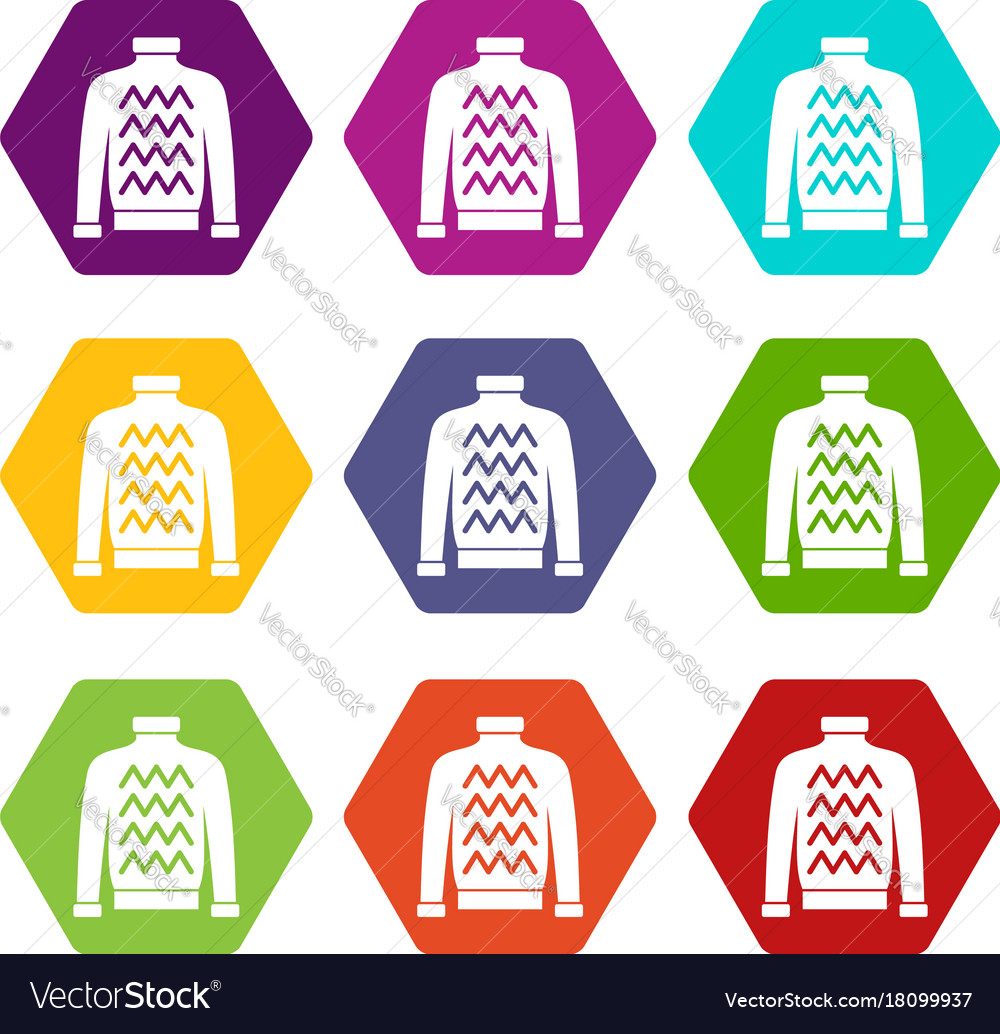 Men Sweater Icon Set Color Hexahedron Royalty Free Vector