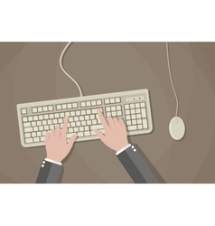 Flat Hands Typing On White Keyboard With Laptop Vector Image