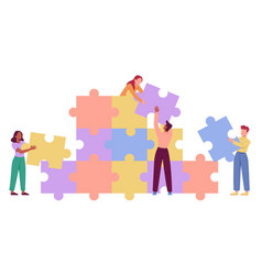 Diverse People Connect Jigsaw Puzzles Together Vector Image