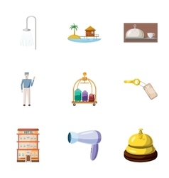 Hostel Accommodation Icons Set Cartoon Style Vector Image