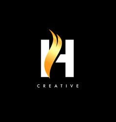 H Golden Letter Logo Design With Circle Swoosh Vector Image