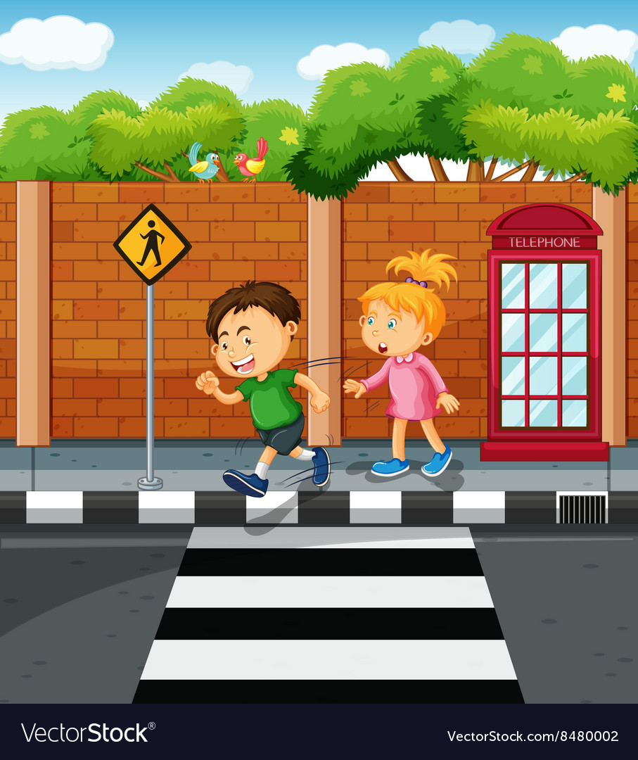 Boy and girl on pavement Royalty Free Vector Image