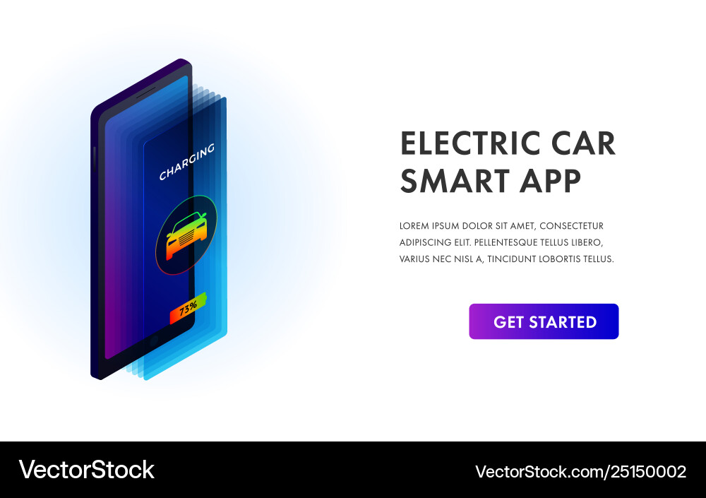 Electric Car Smart Isometric Concept Web Banner Vector Image