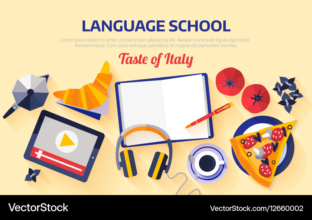 Flat Design Web Banner For Italian Language School