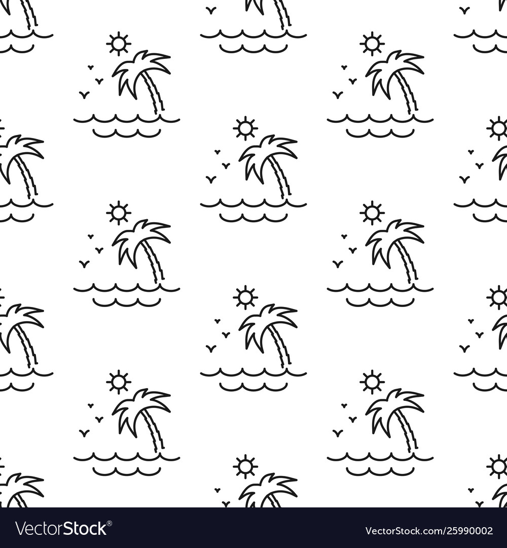 Palm tree sun and sea pattern seamless vector image Palm tree sun and sea pattern seamless