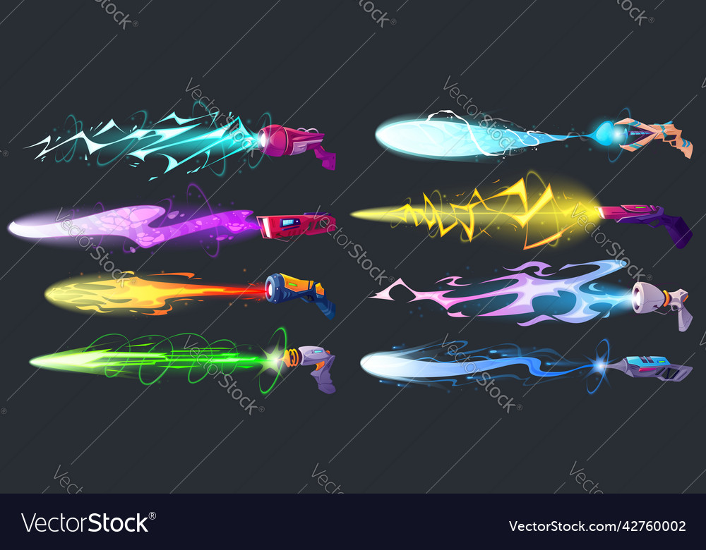 Space guns vfx effect laser blasters with beams Vector Image