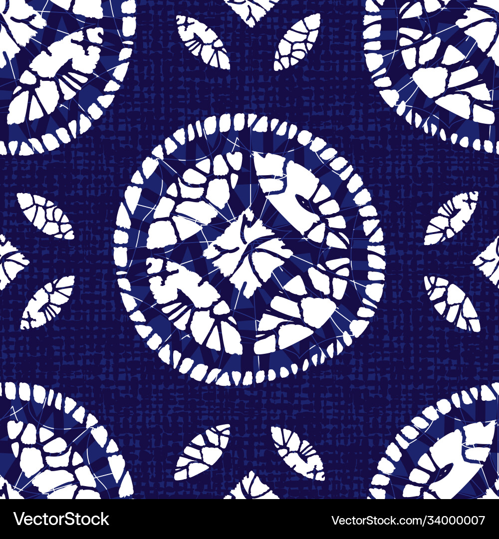 Blue shibori quilt round circle seamless Vector Image