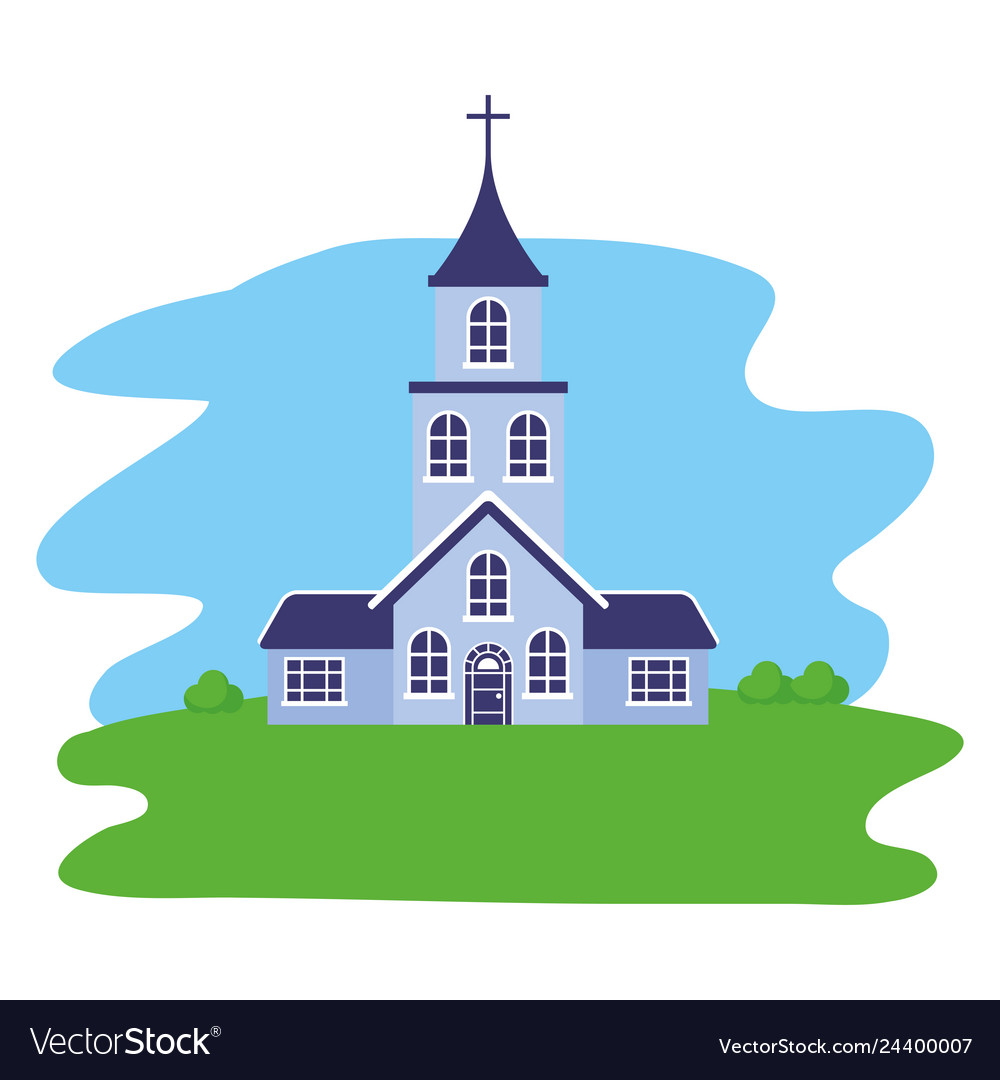 Church building trees facade scene Royalty Free Vector Image