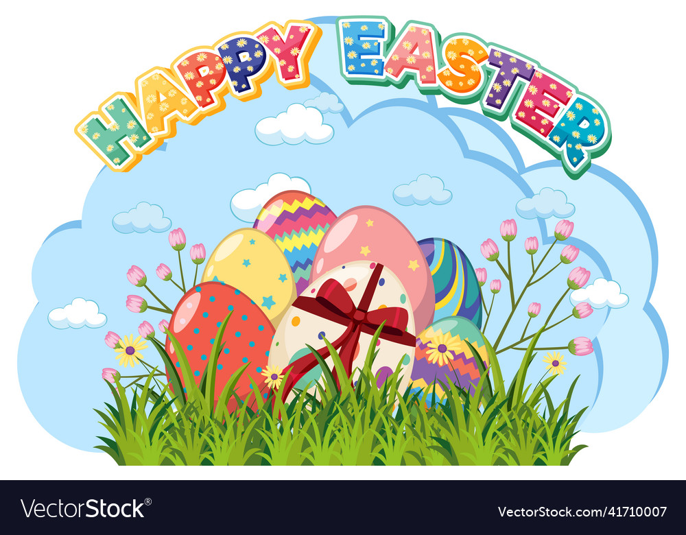 Happy easter design with decorated eggs in garden Vector Image