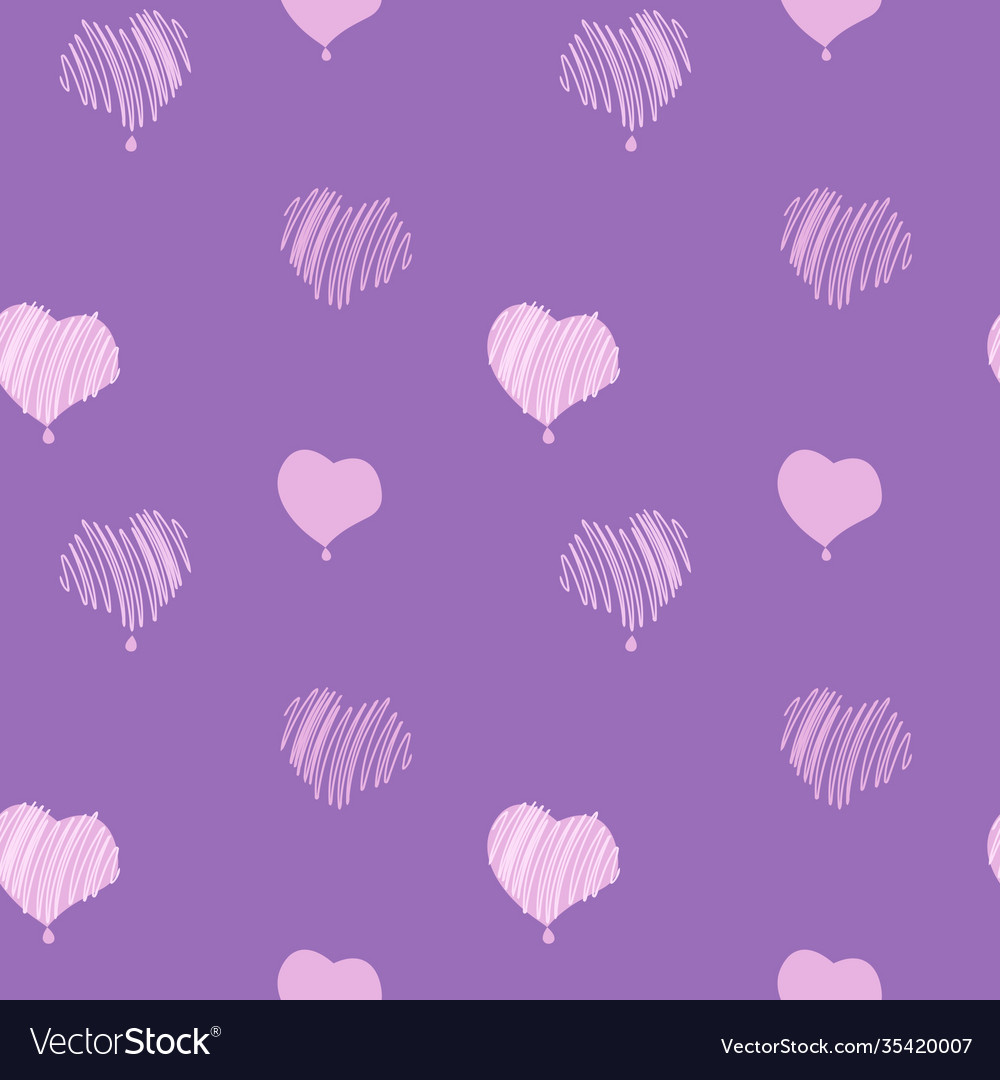 Purple heart seamless pattern with scribbles Vector Image