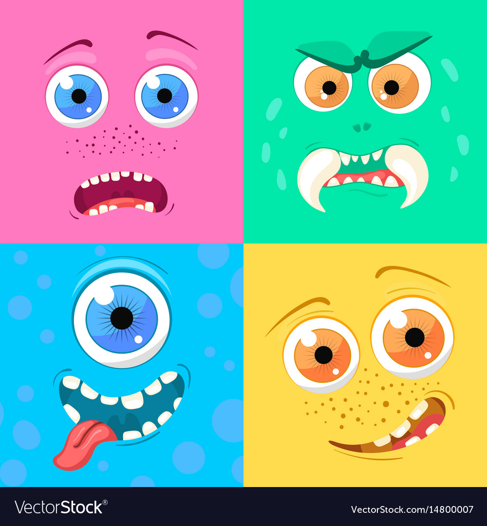 Set Of Cartoon Monster Faces With Different Vector Image 8670