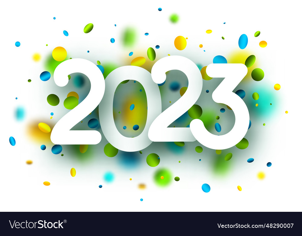 White paper 2023 sign on blurred green and yellow Vector Image