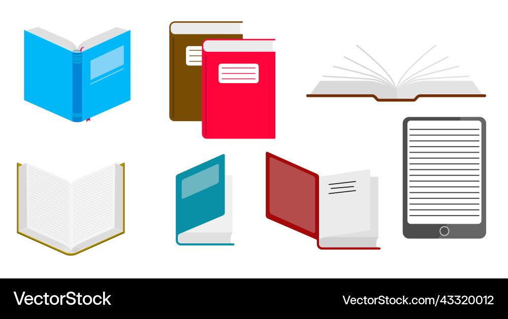 Set realistic collection of book in library Vector Image