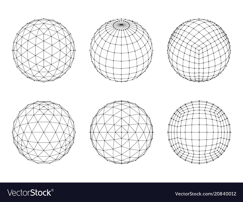 Set wireframe mesh spheres network line hud Vector Image