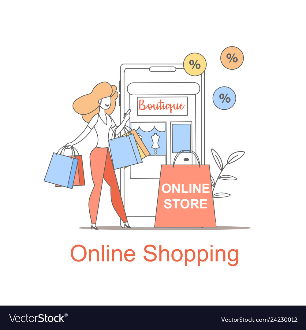 Young Girl Make Purchase Online Shopping Mobile Vector Image