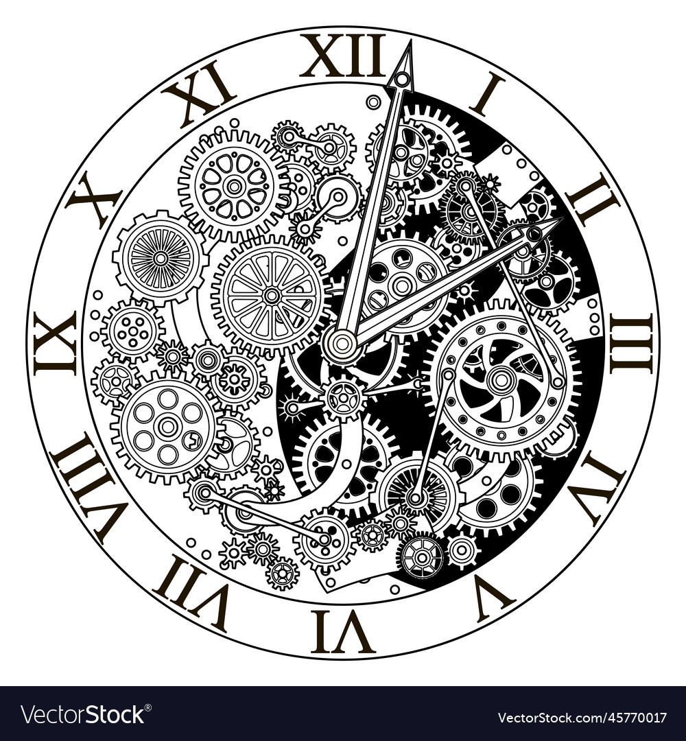 Retro clock mechanism clockwork vector image Retro clock mechanism clockwork