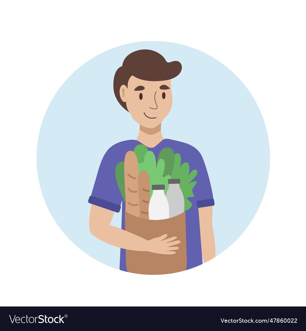 Character after supermarket with food package Vector Image