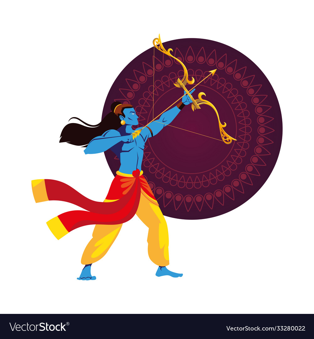 Lord ram cartoon with bow and arrow in front Vector Image