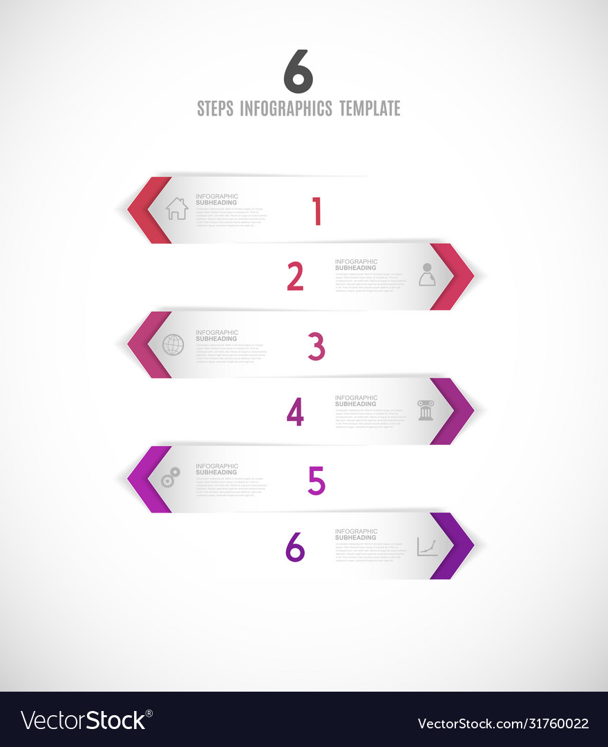 Six progress steps with arrows icons and place Vector Image