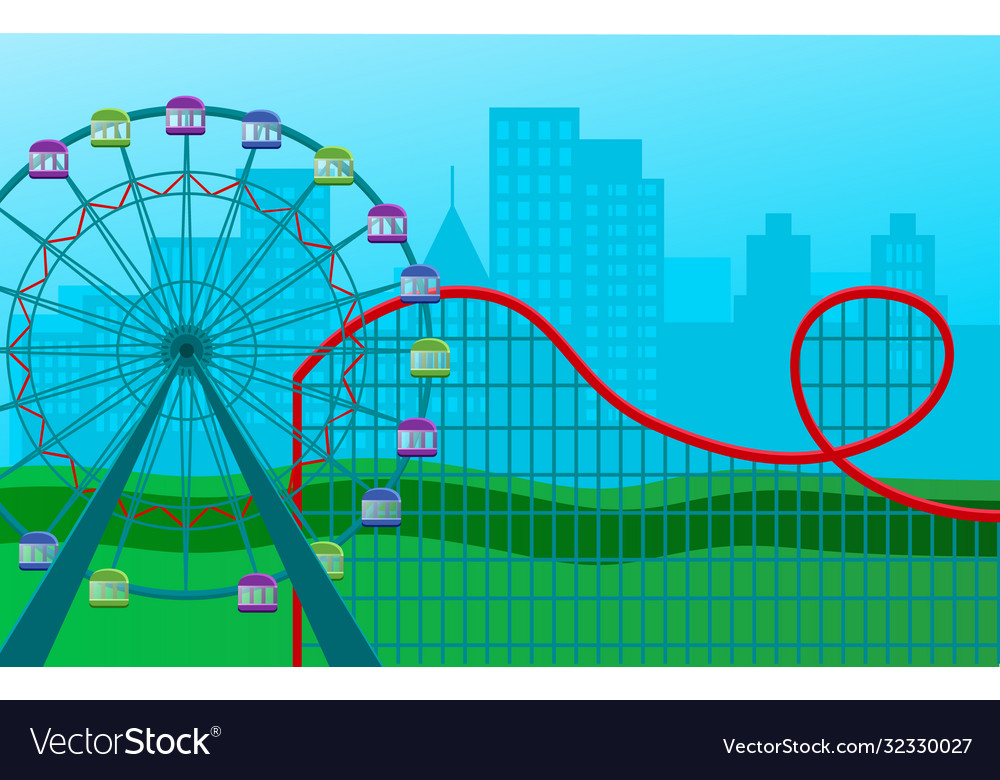 Ferris wheel with colored cabins and a roller Vector Image