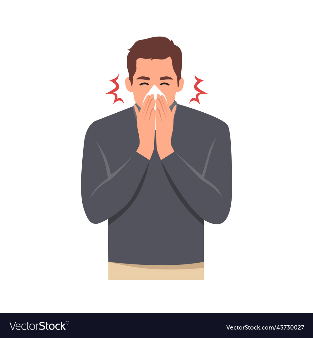 Sneezing man concept on white Royalty Free Vector Image