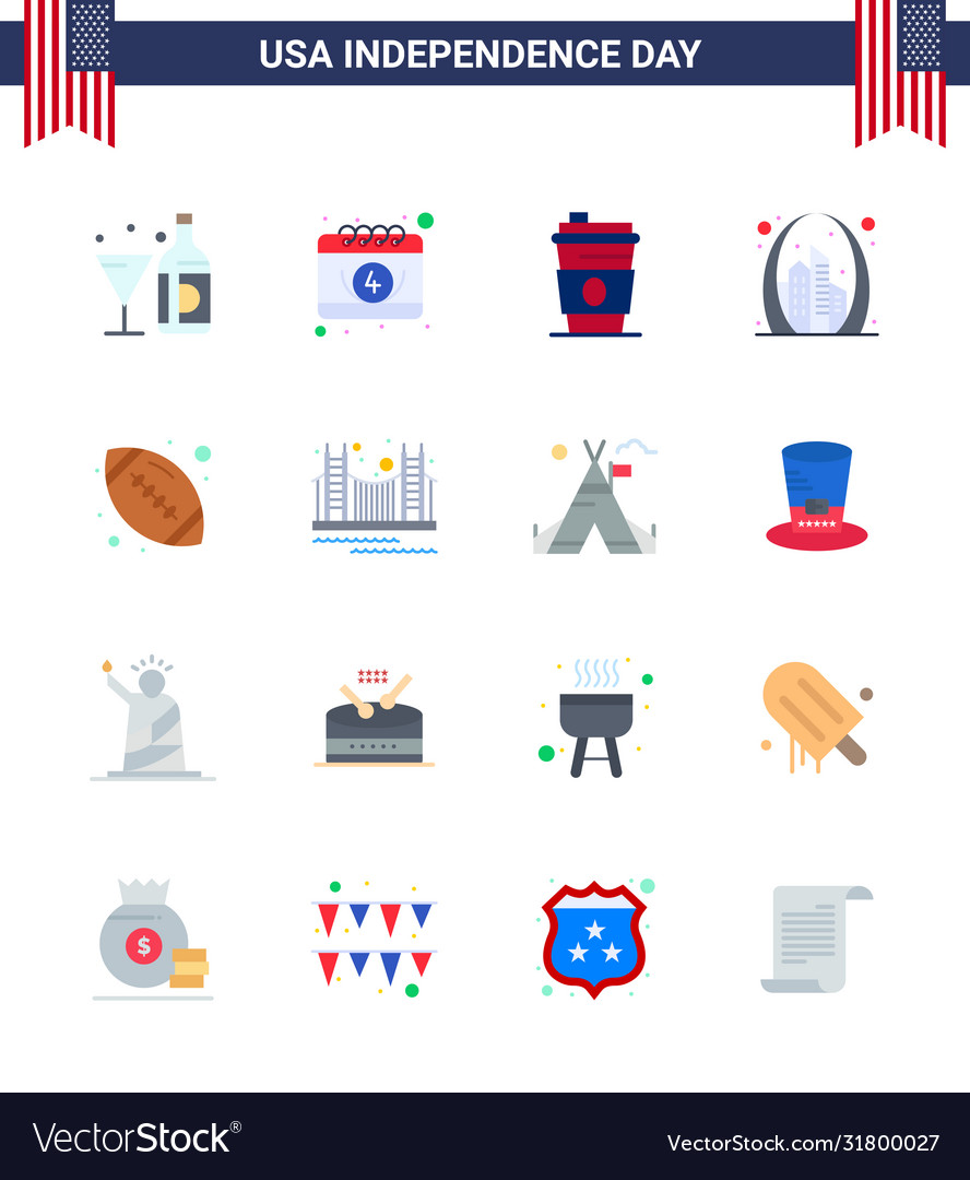 Stock icon pack american day 16 line signs and Vector Image