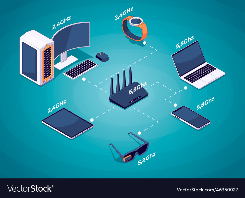 Wi-fi router network concept isometric 3d Vector Image