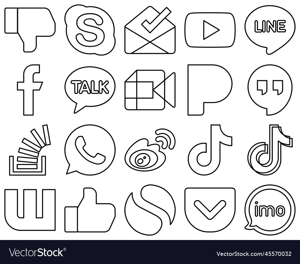 20 innovative black line social media icons Vector Image