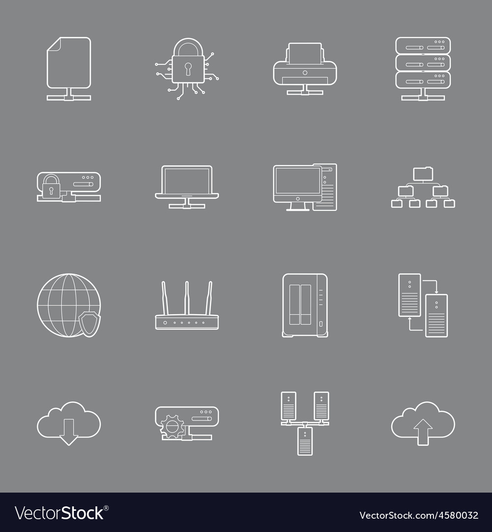 Computer systems and networks thin lines icons set